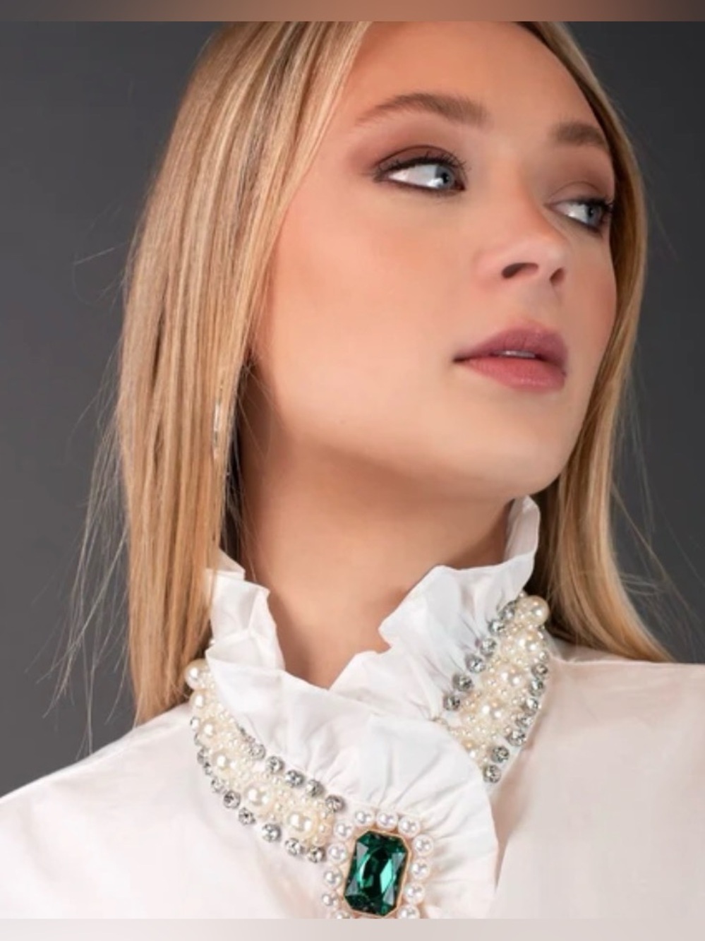 Kate Hewko Pearl & Rhinestone Embellished White Shirt Size XL